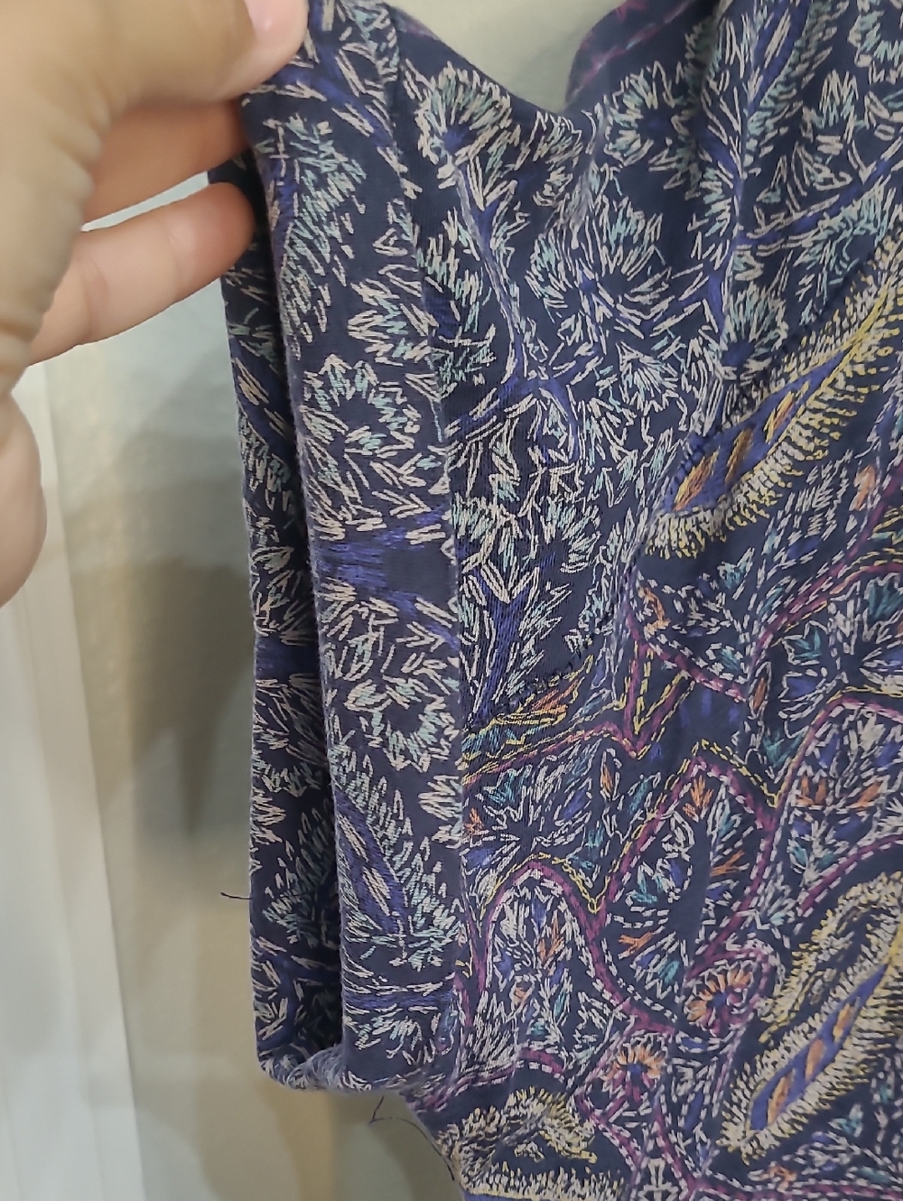 lucky brand t shirt womens 2X/26 Blue Paisley Back Split Cotton Modal Blend - Picture 3 of 7
